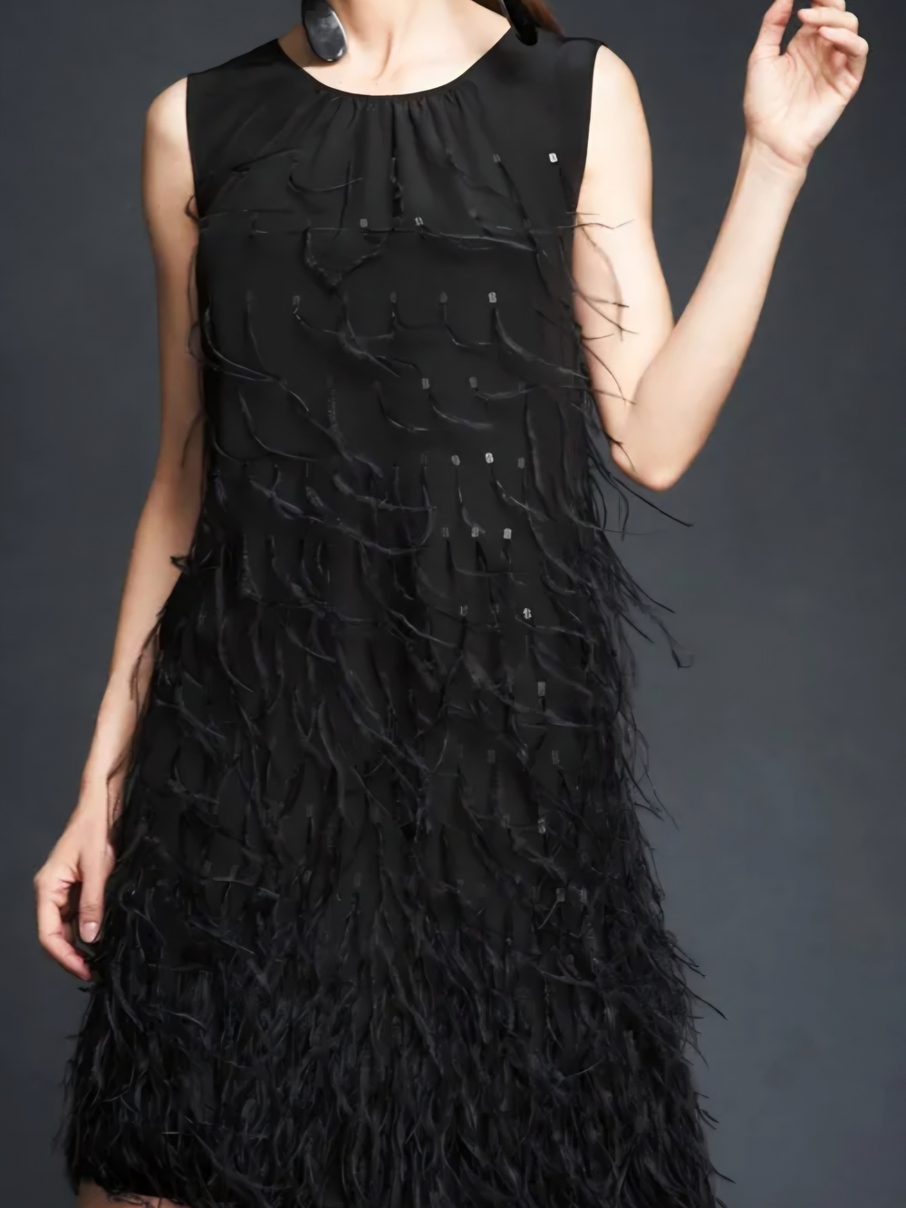 Talbots Petites Black Sequin and Feather-Trim Cocktail Shift Dress - Size 8P - Picture 5 of 9